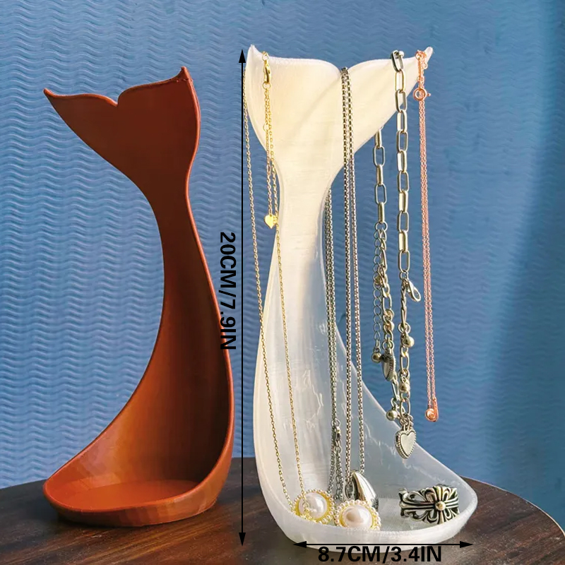 3D printed fishtail jewelry stand, single piece, white silk — image 4