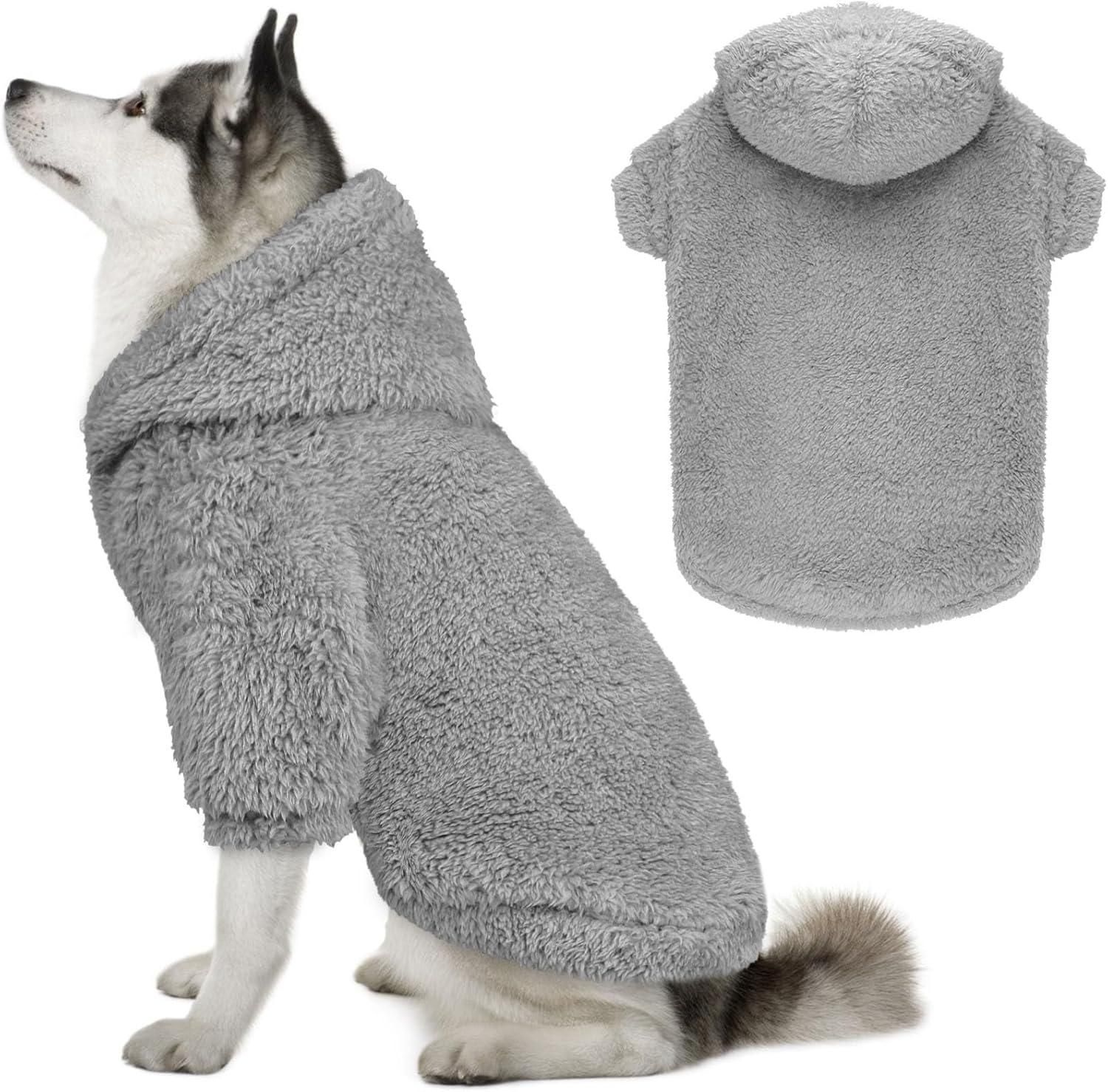 Dog Hoodie Double Sided Fleece Coat Gray Warm Jacket for Dogs - M — image 2
