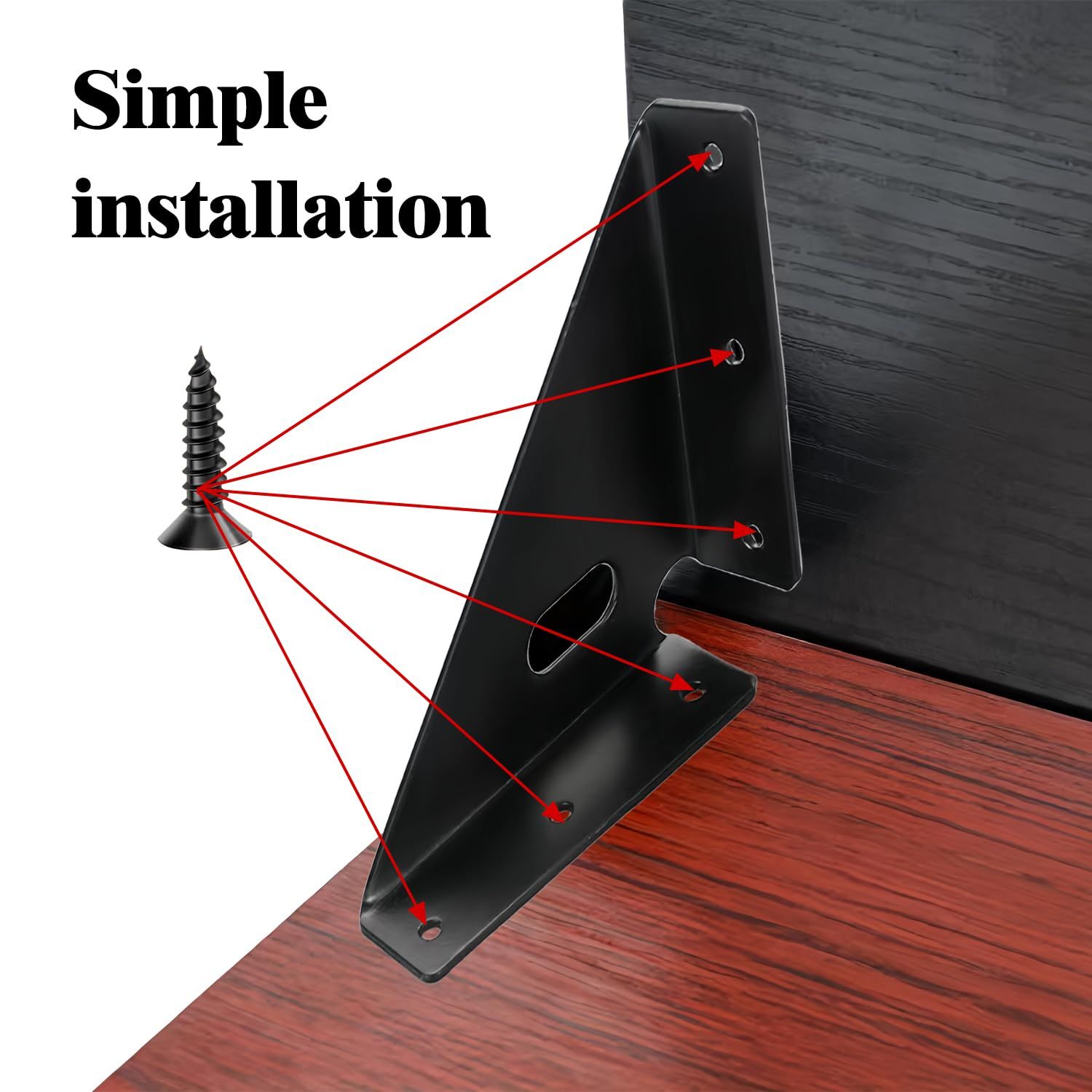 Heavy Duty Gusset Joints 4 Pcs, Bracket Corner Brace Bracket Fasteners, Furniture Shelf Support Joint Fasteners for Table, Cabinet Bed Stabilization (Black) — image 3