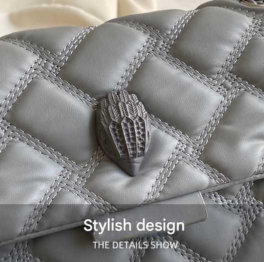 Grey Chic Quilted Crossbody Bag for Women - PU Leather Diamond Pattern Chain Strap Shoulder Purse with Elegant Clasp โ image 3