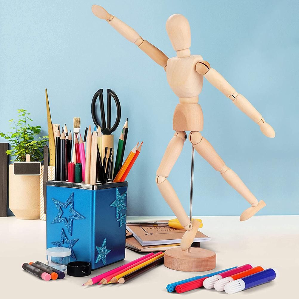 Drawing Mannequin Wooden Human Mannequin for Drawing and Painting 13cm Artistic Mannequin with Base and Flexible Body — image 5