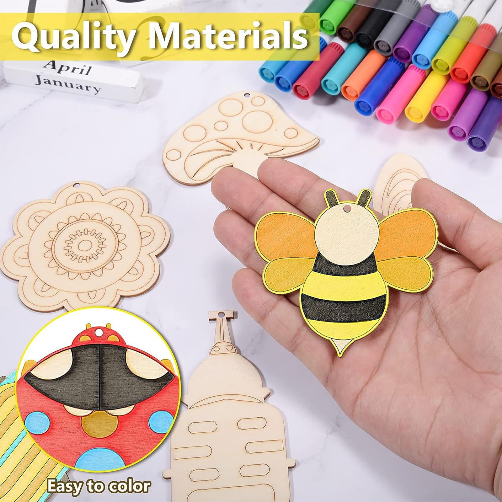 60Pcs Wood Cutouts Ornaments for Crafts Butterfly Flower Unfinished Wooden Slices DIY Paint Crafts Blank Hanging Embellishment for Painting Spring Holiday โ image 5