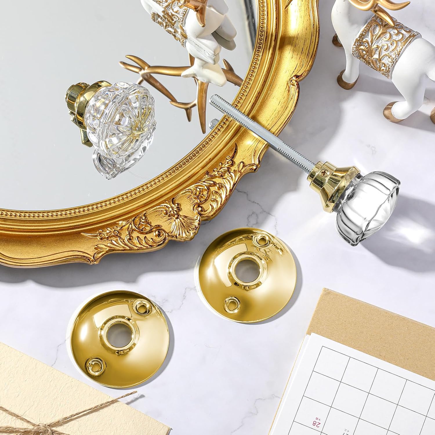 Amylove 1 Set Glass Door Knobs Antique Crystal Door Knobs Vintage Mortise Style Fluted Replacement Kit with 2-1/2 in Satin Brass Privacy for Bedroom โ image 3