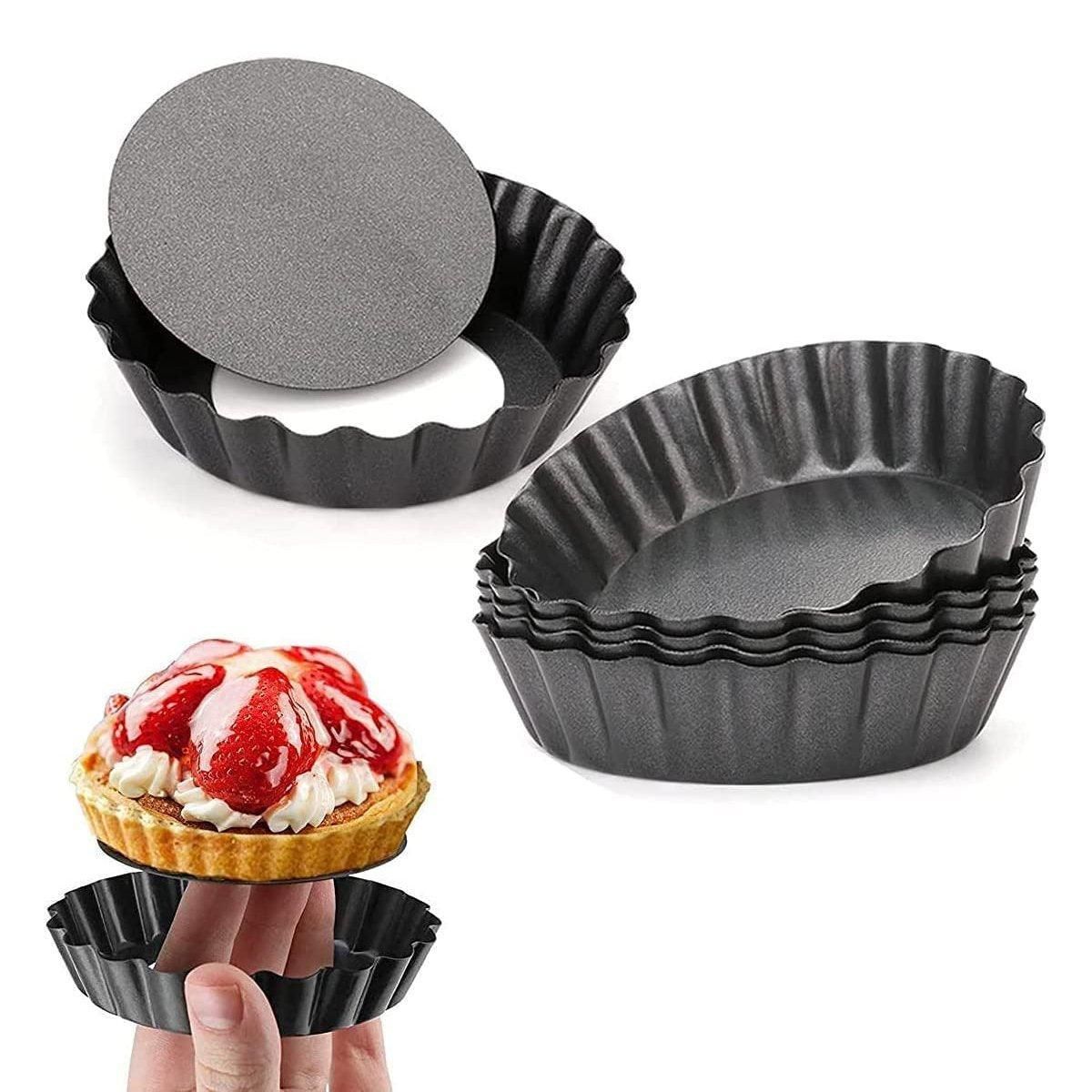 12PCS Mini Detachable Tart Mold Baking Cake Pan Nonstick Bottom Cupcake Molds - 4inch โ image 3