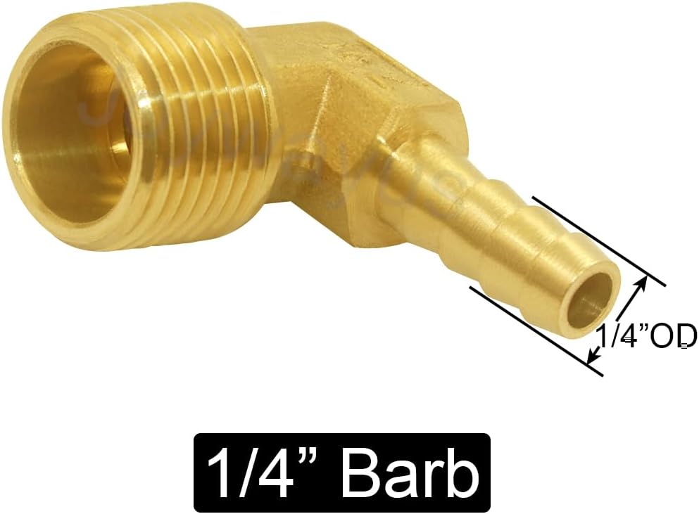 Brass Hose Fitting,90 Degree Elbow,1/4" Barb x 3/8" NPT Male Pipe Water/Fuel/Air (Pack of 2) — image 3