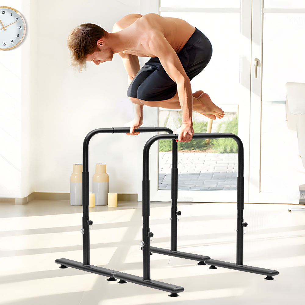 Set of 2 Functional Fitness Dip Stands Station Height Adjustable Dip Bars Portable Parallettes Calisthenics Equipment Safety for Home Gym Strength — image 2