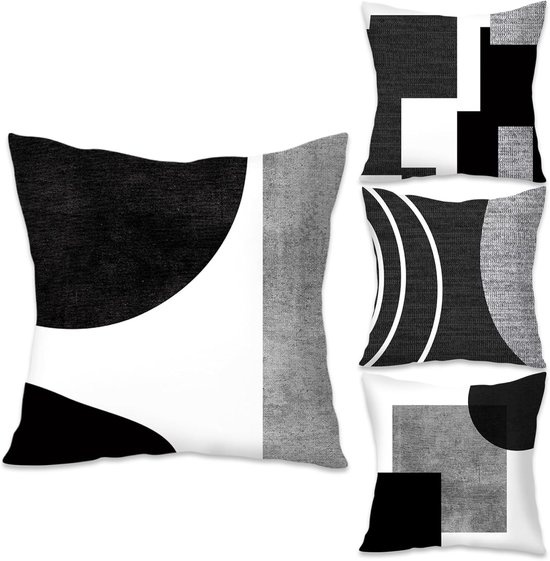 Pillowcase - 4-pack - Pillowcases with abstract geometric pattern - 45x45 cm - Pillowcases with zipper - Black and white pillowcases (pillow insert not โ image 6