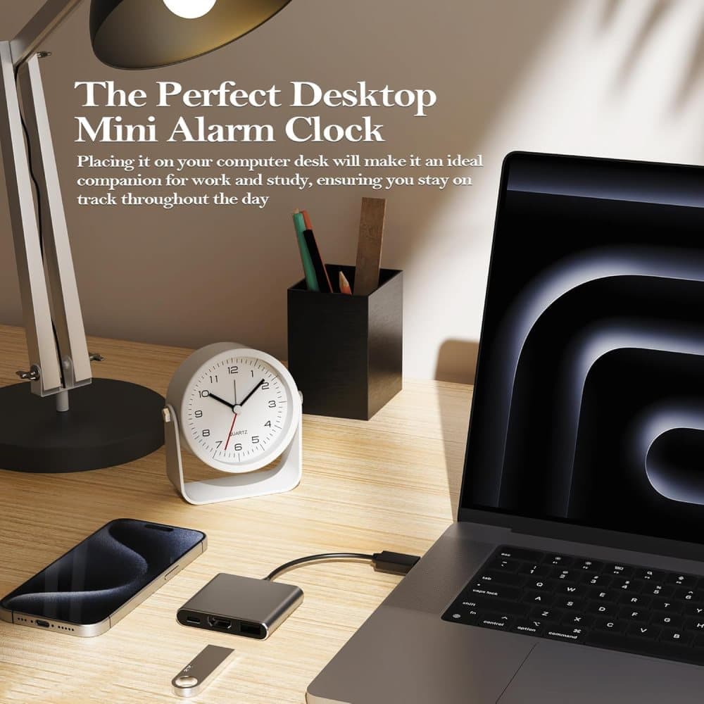 Silent Analog Alarm Clock with Night Light, Adjustable Angle for Travel Nightstand Bedroom, Blue Metal Clock โ image 4