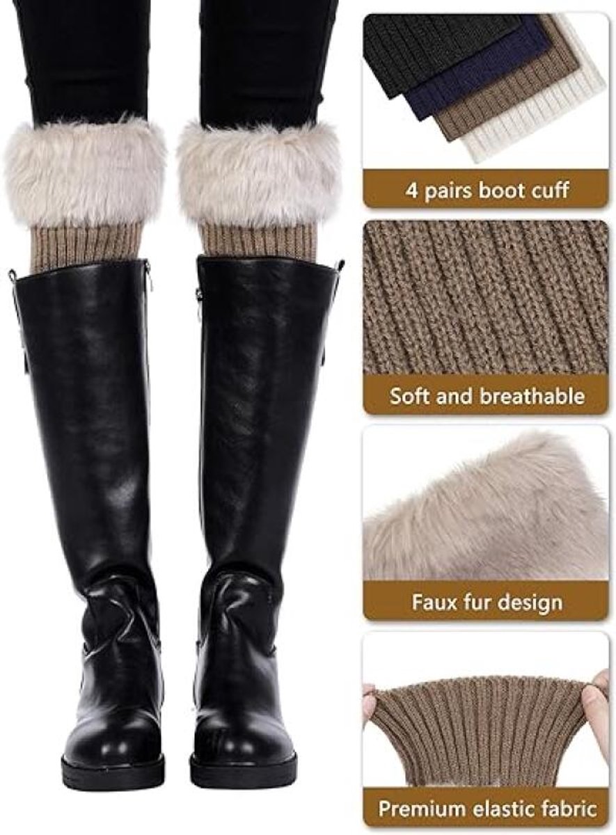 4 pairs of Leg Warmers - warm winter boots - warm winter ankle boots for women - Furry Fuzzy - short warm boot covers - crocheted boots - boot cover socks — image 3