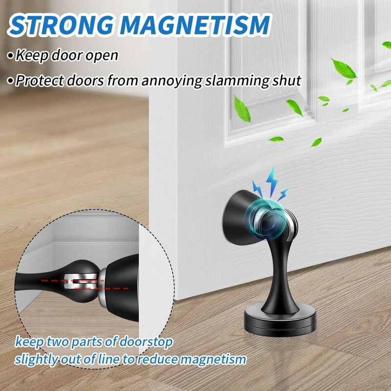 Magnetic Door Stop Brushed Stainless Steel Satin Nickel Black Floor Mounted For Bedroom Bathroom Kitchen Office โ image 2