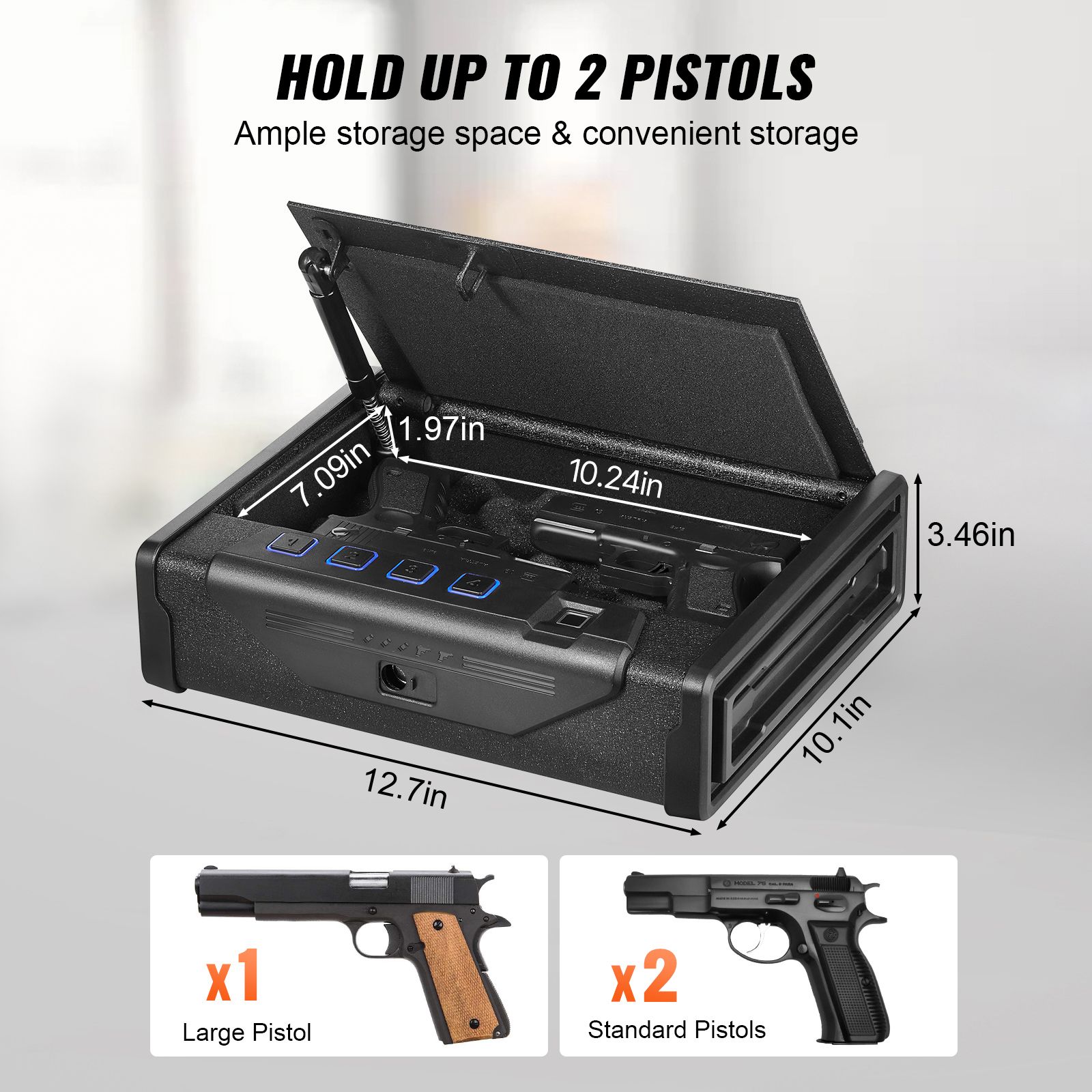 Gun Safe for Pistols Biometric Gun Safe with 3 Access Ways for 2 Pistols โ image 3