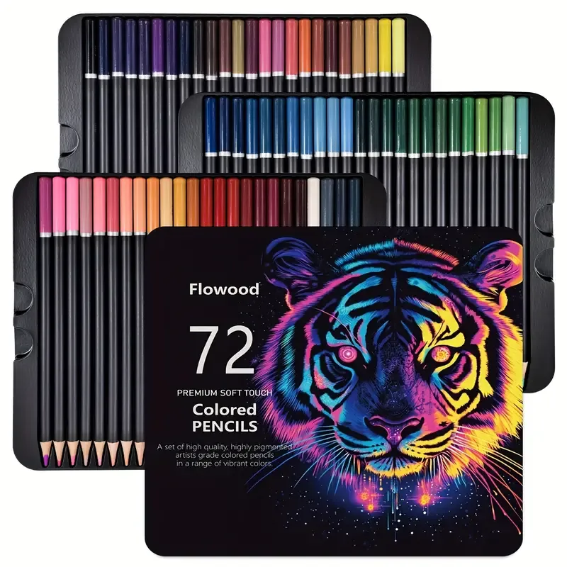 Flowood 72-Color Premium Soft Touch Colored Pencils Tin Set — Pre-Sharpened, Highly Pigmented Soft Core, Multi-Tier Portable Storage. The Top Choice for