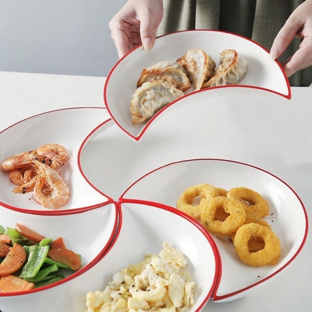 Crescent-Shaped Plate Ceramic Plate Set Party Platter Creative Dish Plate - Black - Size 5PCS