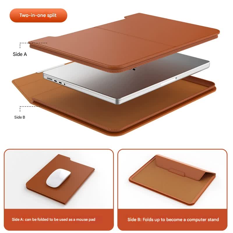 3-in-1 Detachable PU Leather Laptop Sleeve with Ergonomic Stand & Mouse Pad(black 13/14 inch) โ image 5