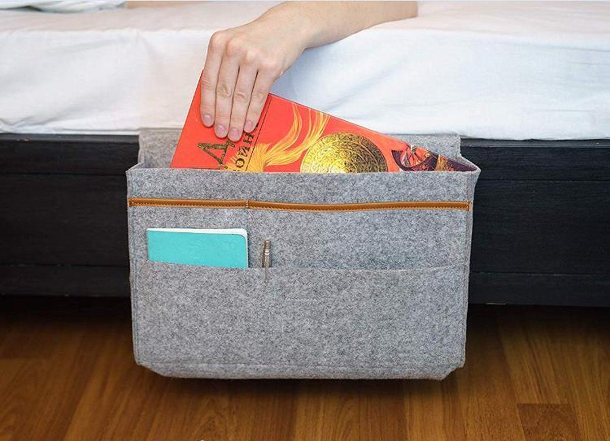 Grey Felt Bedside Caddy with Multiple Pockets, Bed and Sofa Organizer for Tablets, Books and Accessories โ image 6