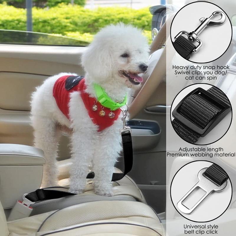 Green 5PCS Universal Adjustable Pet Car Safety Seat Belt | Heavy Duty Retractable Harness Restraint | Anti-Jump Window Safety Clip — image 2