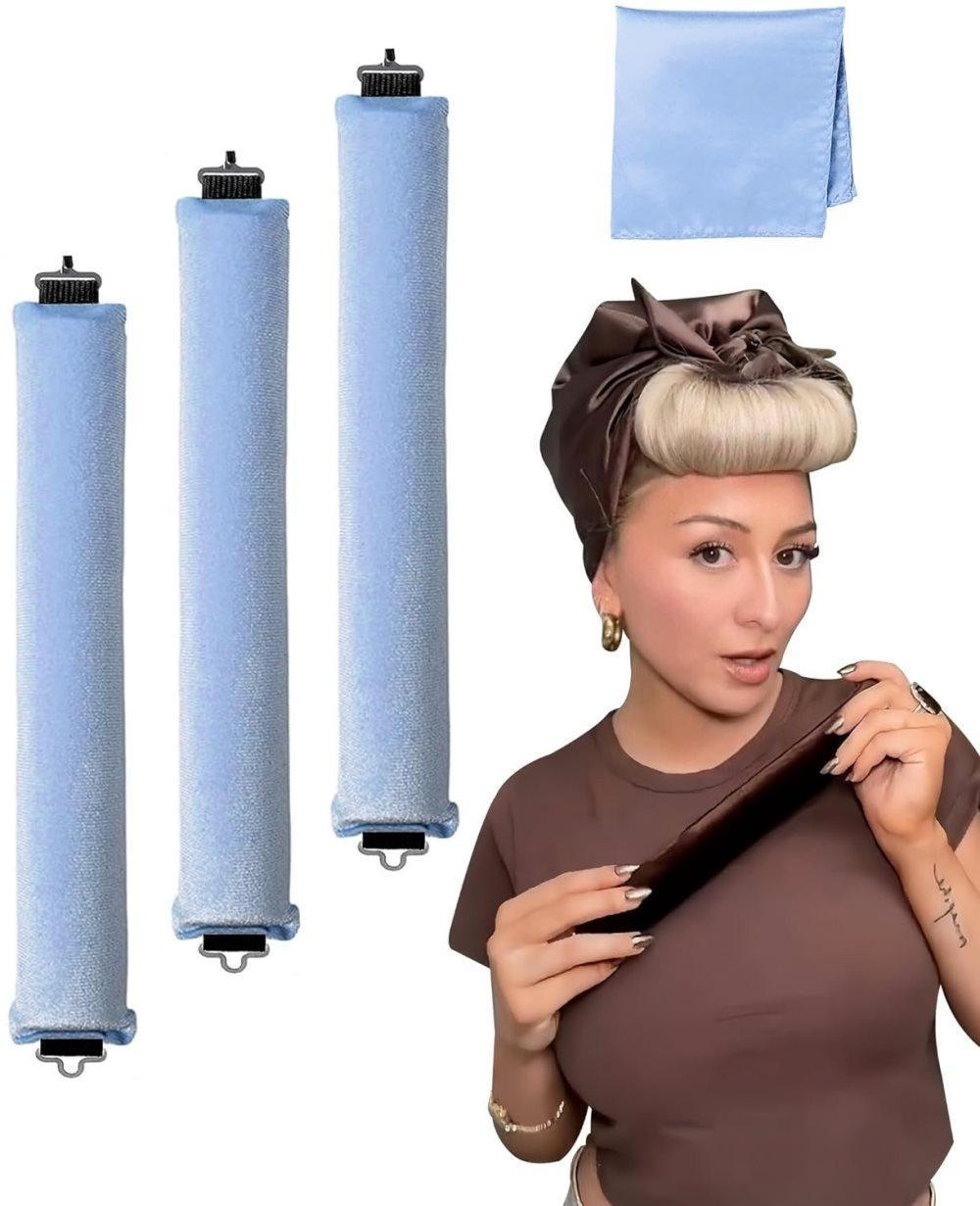 4-Piece Heat-Free Hair Curlers, Flexible No Heat Curling Rollers with Hook for Gentle Hair Care, Light Blue
