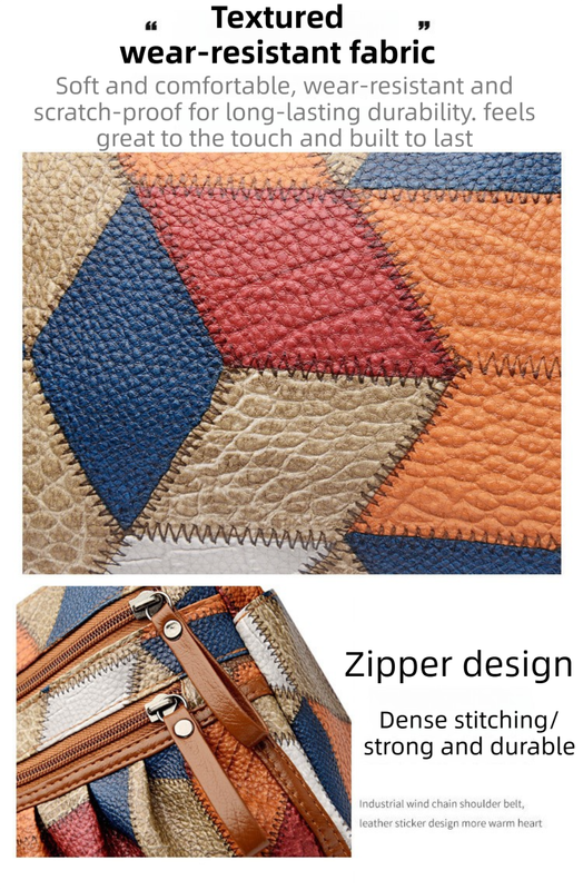 Lightweight Contrast Color Patchwork Shoulder Bag - Multi-Zipper Large Capacity PU Leather Satchel for Women(Style 2) โ image 2