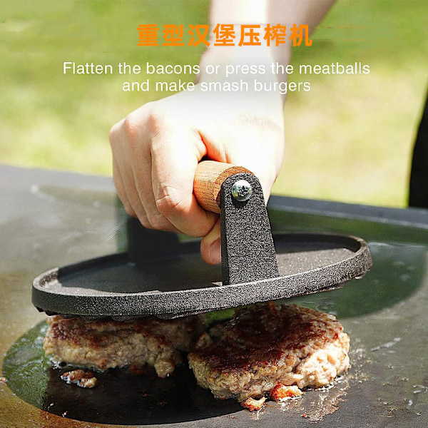 Pre-Seasoned Cast Iron Hamburger Press, Heavy Duty Hamburger Crusher for Griddle with Heat Resistant Handle Circle[CO] — image 2