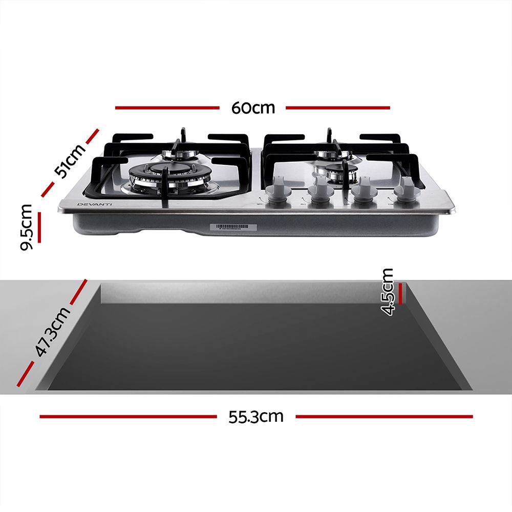 Devanti Gas Cooktop 60cm 4 Burner Silvir โ image 2