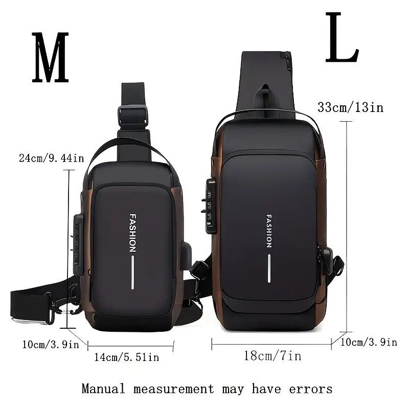 Honeycomb breathable men's chest bag: USB charging and password lock for safety and convenience, M/L sizes available, adjustable shoulder strap for pressure — image 2