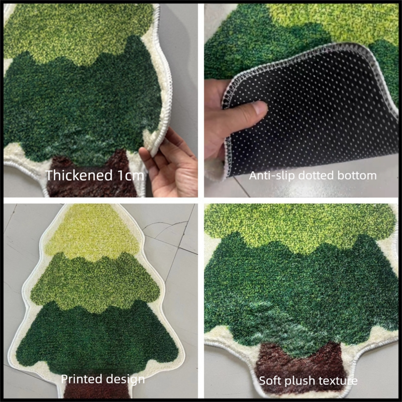 Green Christmas tree style Festive Christmas Shaped Floor Mat - Plush Non-Slip Holiday Accent Rug(Style 2) — image 3