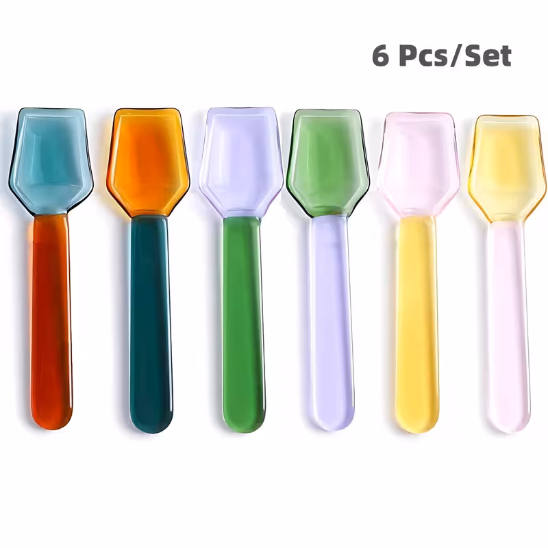 6 Pcs Glass Spoons for Coffee Teaspoons 3.6 inch Heat Resistant Coffee Stirrers Ice Tea Spoon Glass Mixing Spoon for Tea SugarHome Bar Party (6 Color)