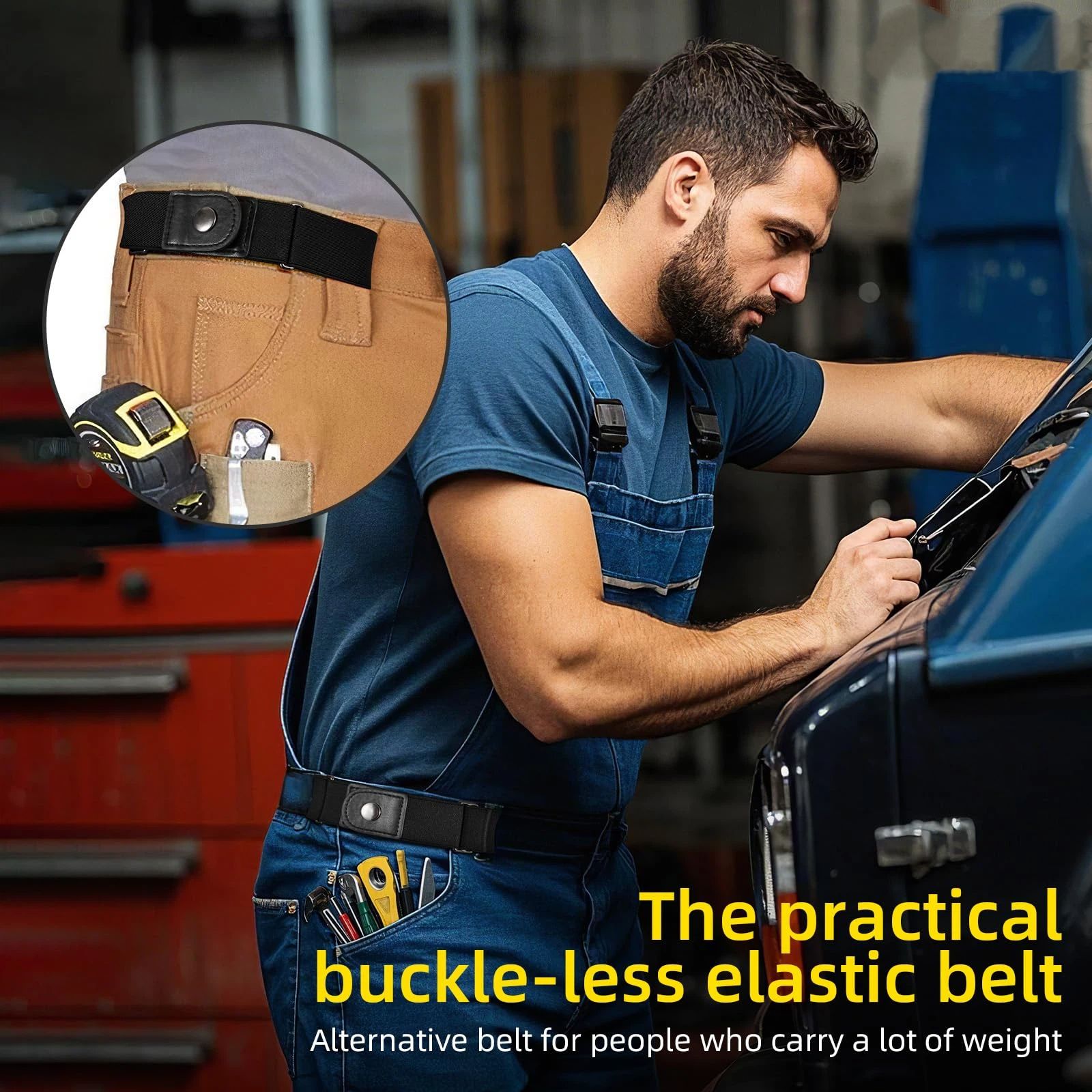 No Buckle Stretch Belt for Women/Men—2 Pack Elastic Invisible Belt for Jeans for side belts Install a side lazy waist belt(black) — image 3