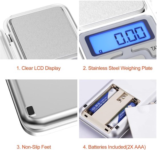 Electronic Kitchen scale - 500g/0.01g - Food scale - Stainless steel household scale - With display and tare function - Suitable for food, jewelry, coffee — image 5