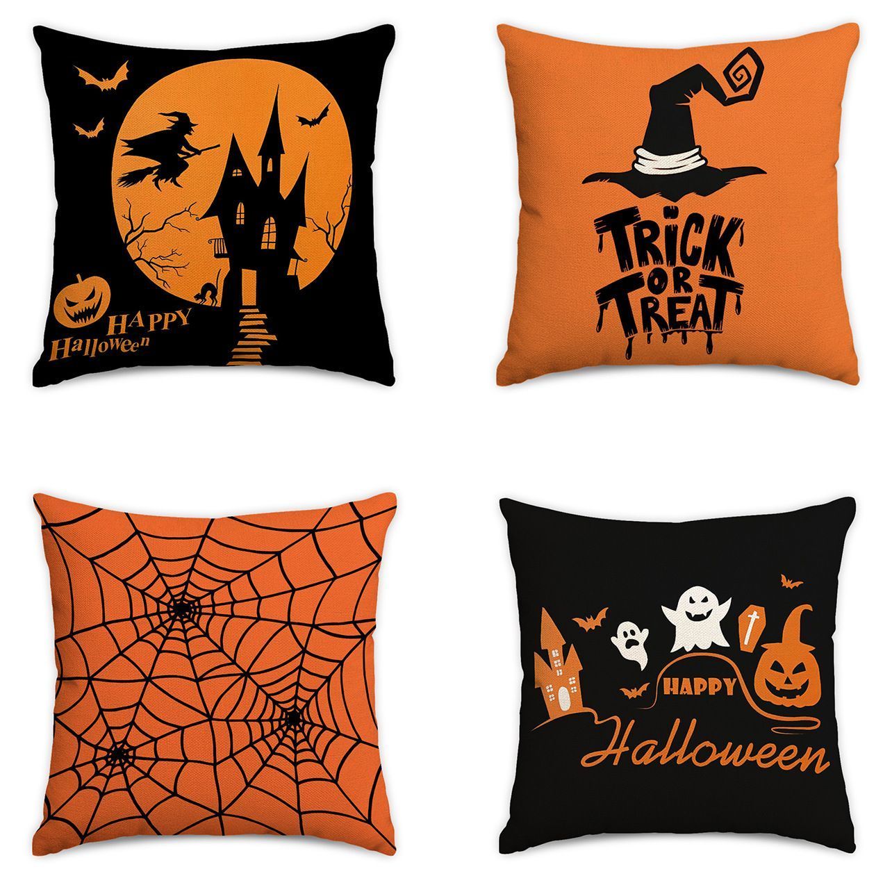 Halloween & Christmas Decorative Pillow Cover 4PC, Style 1, Suitable For Sofa, Living Room, Bedroom, 45 × 45cm Does Not Include Pillow Core, Soft Touch Cushion