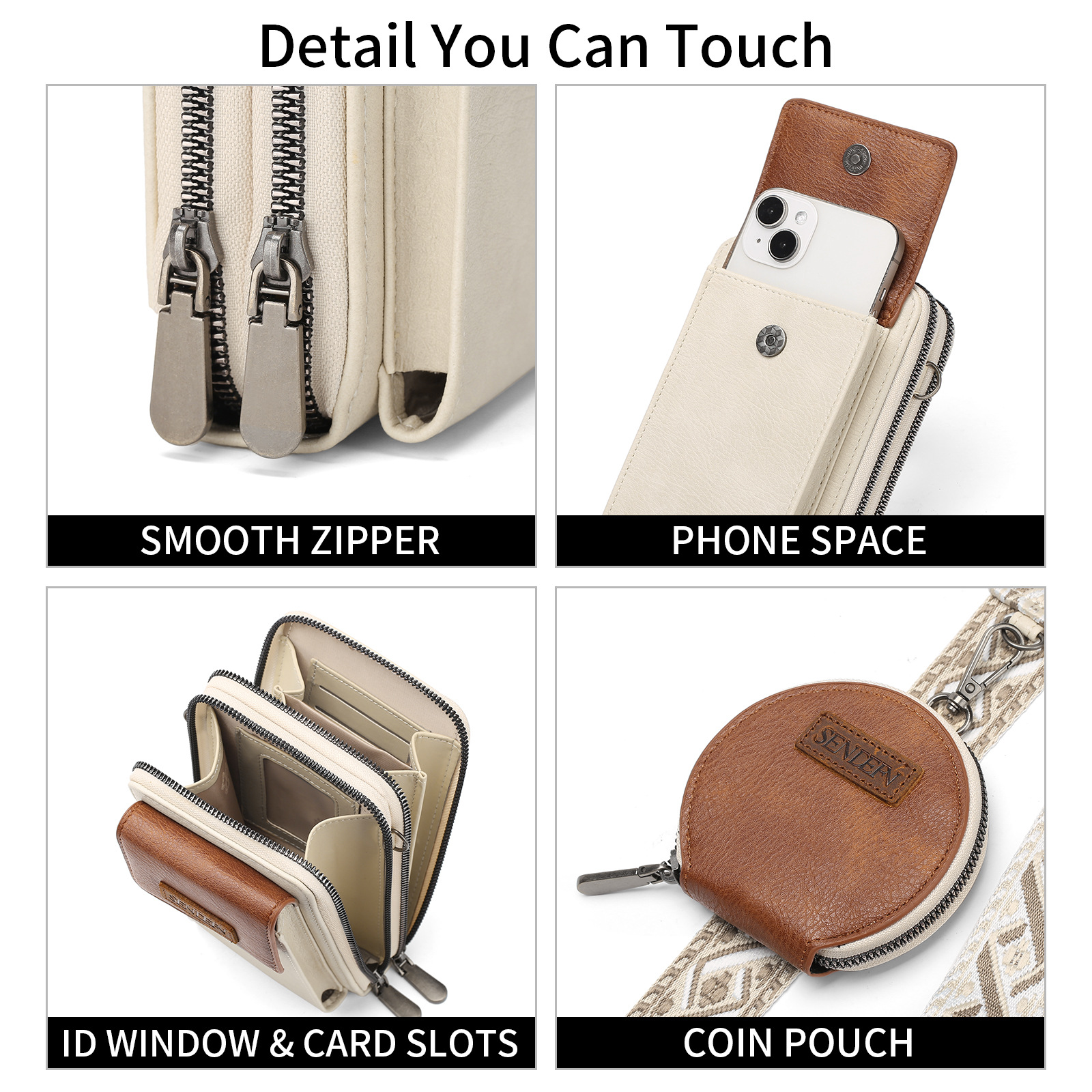 Women's Crossbody Phone Bag with Coin Pouch PU Leather Shoulder Purse Adjustable Wide Strap for Travel & Daily Use Black — image 3