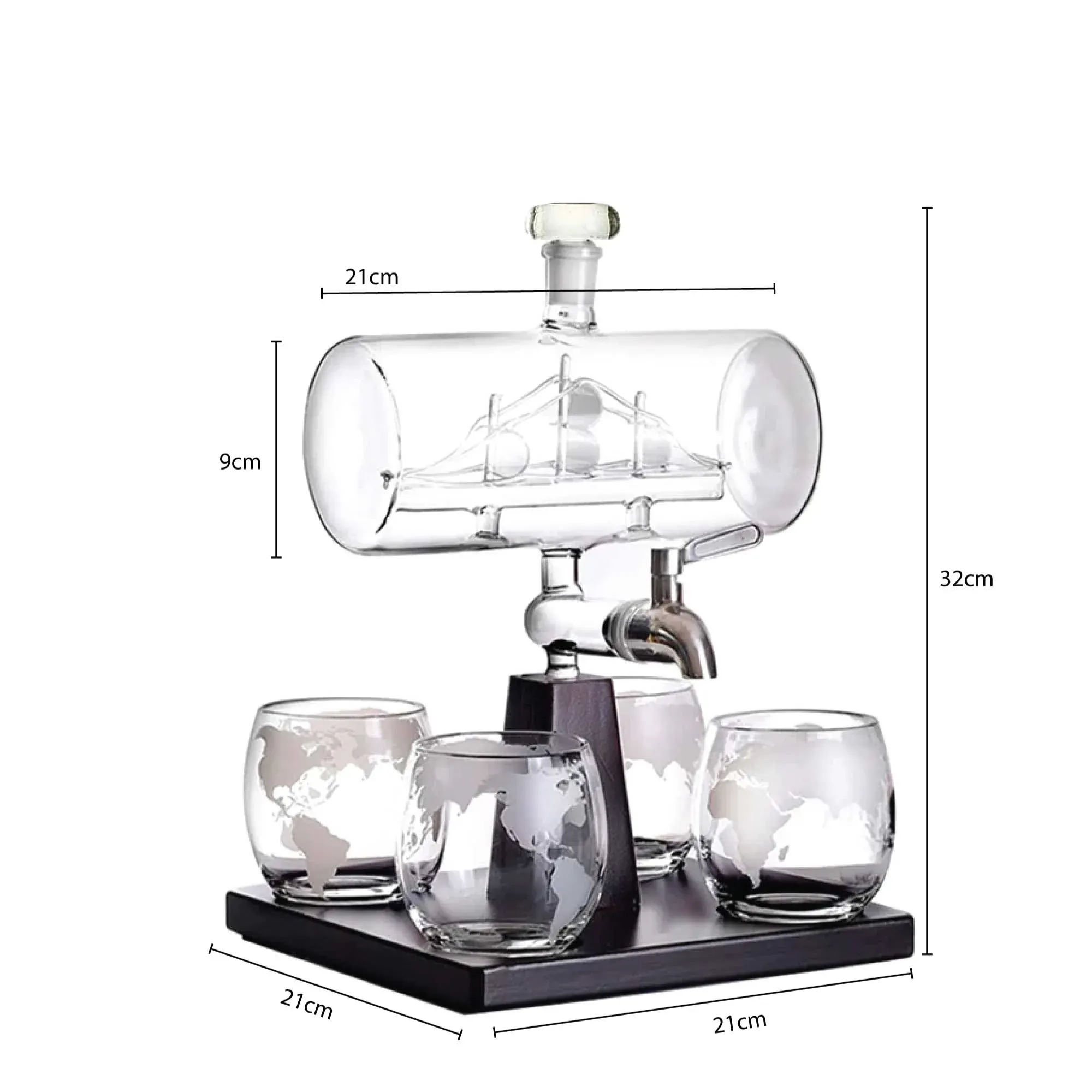 Kitchee 1L Whiskey or Wine Sailboat Glass Decanter Set - 4 Glasses + Stand — image 4