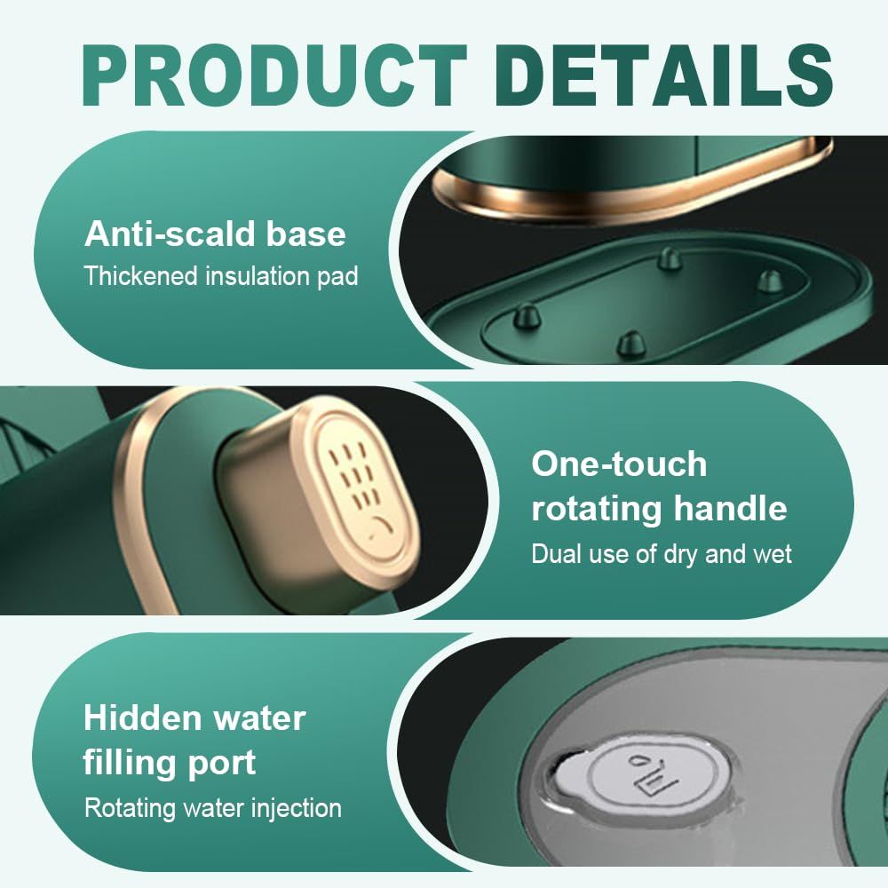 21*10.5*12cmTravel Iron with Steam, Handheld Rotary Garment Iron, Wrinkle Remover, 30s Fast Heating, Compact & Lightweight for Clothes (Green) โ image 5