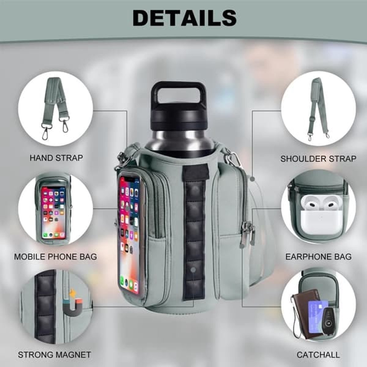 Magnetic Sports Bag with Adjustable Shoulder Strap - Includes Water Bottle Holder and Pocket - for Sports, Workouts, Travel & Work（Purple） — image 5