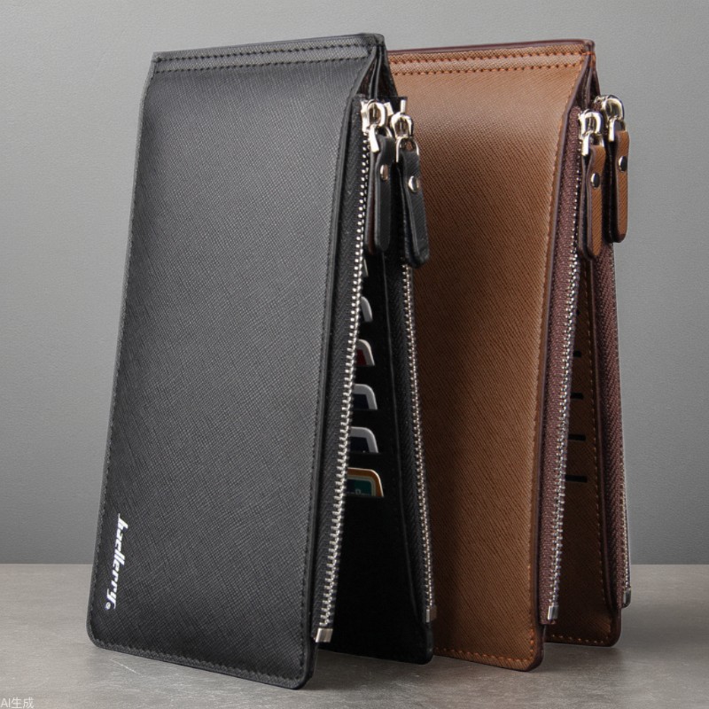 Black Men's Slim Long Bi-Fold Wallet - Multi-Card Holder & Credit Card Organizer with Coin Pocket, Simple PU Leather Clutch โ image 3