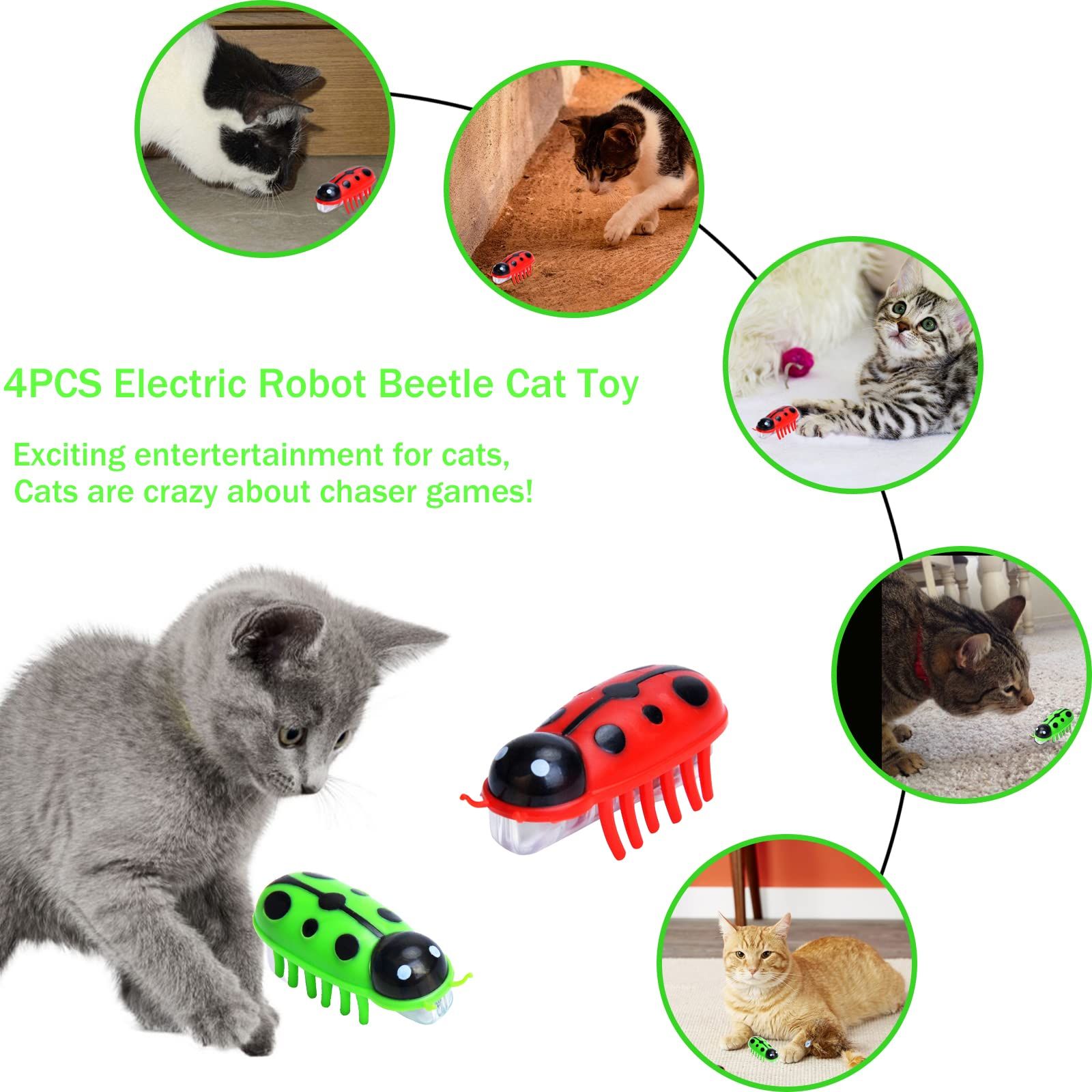 4pcsElectric Robot Beetle Cat Toy, Interactive Mini Cat Toy Excites & Entices Cats Cuddling Chasing Fun Realistic Beetle Vibrating โ image 2