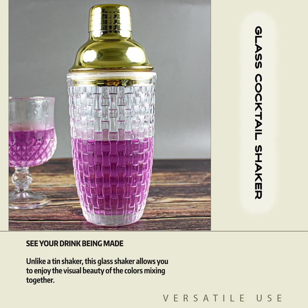 13Oz Glass Cocktail Shaker Set - Glass Shaker for Cocktails, Drink Shakers Cocktail and Cocktail Shakers Gold Easy to Use — image 3