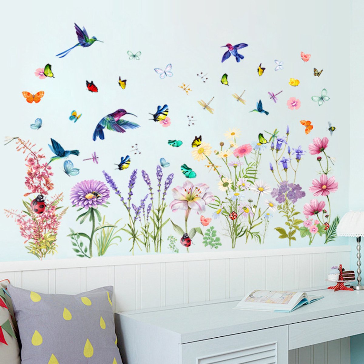 Wall sticker - Flowers/Butterfly/Bird - Reusable/Repositionable - Children's room - Boys - Girls - Home decor - Colorful Wall Sticker - for living room baby — image 4