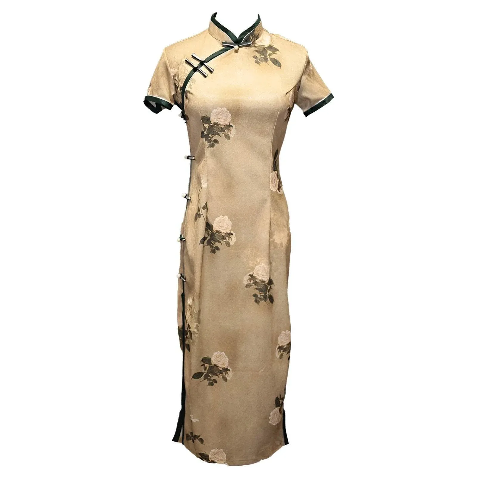 Retro Chinese Style Yellow Jacquard Cheongsam Short Sleeve Improved Young Style - XXL