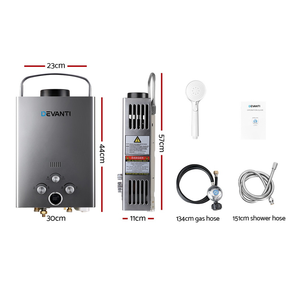 Devanti Portable Gas Water Heater LPG System Grey — image 2