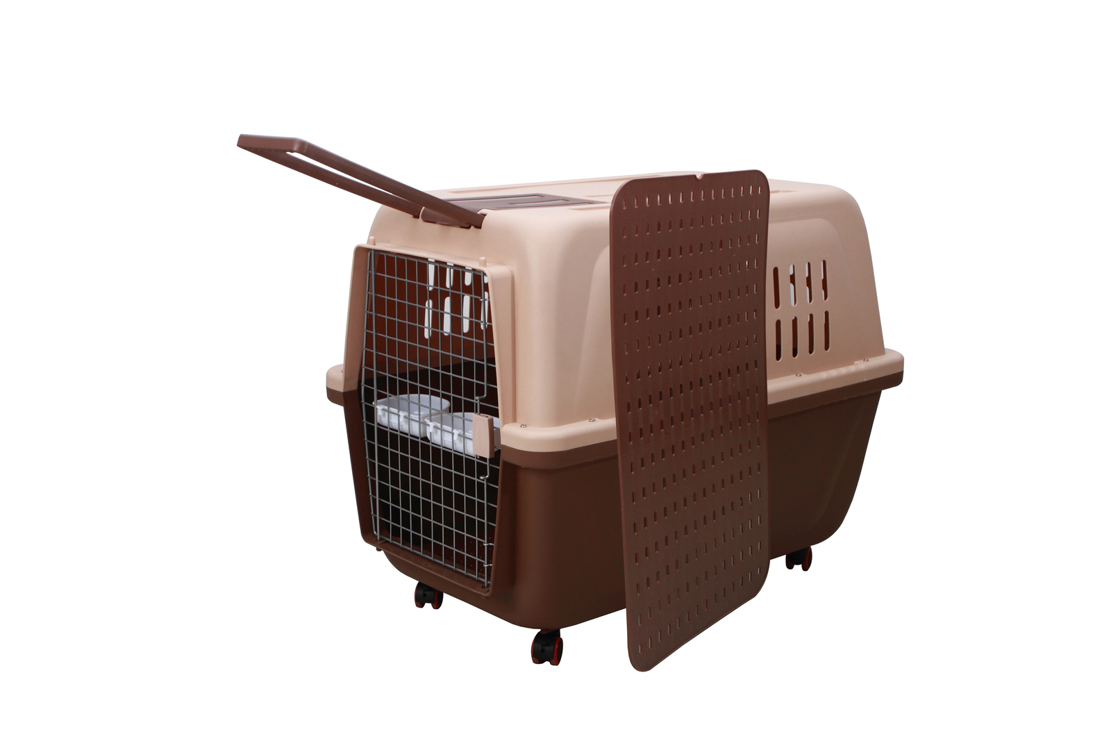 YES4PETS XL Plastic Kennels Pet Carrier Dog Cat Cage Crate With Handle and Removable Wheel Brown — image 3