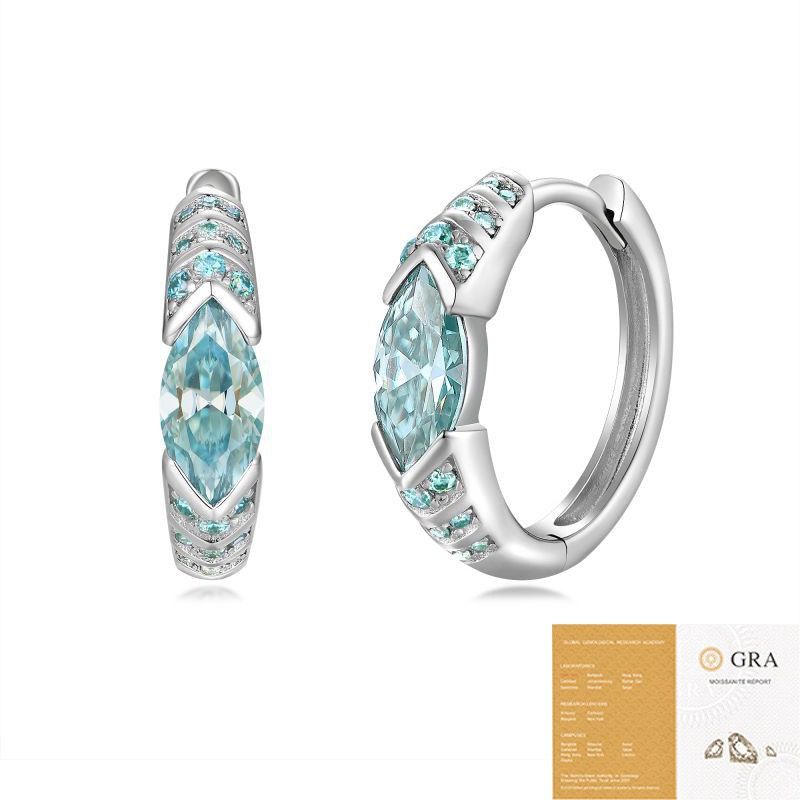 Elegant Ear Cuff with Teal Marquise Moissanite and 925 Silver Finish, Hypoallergenic and Tarnish-Resistant for Daily Wear and Light Formal Occasions, Featuring