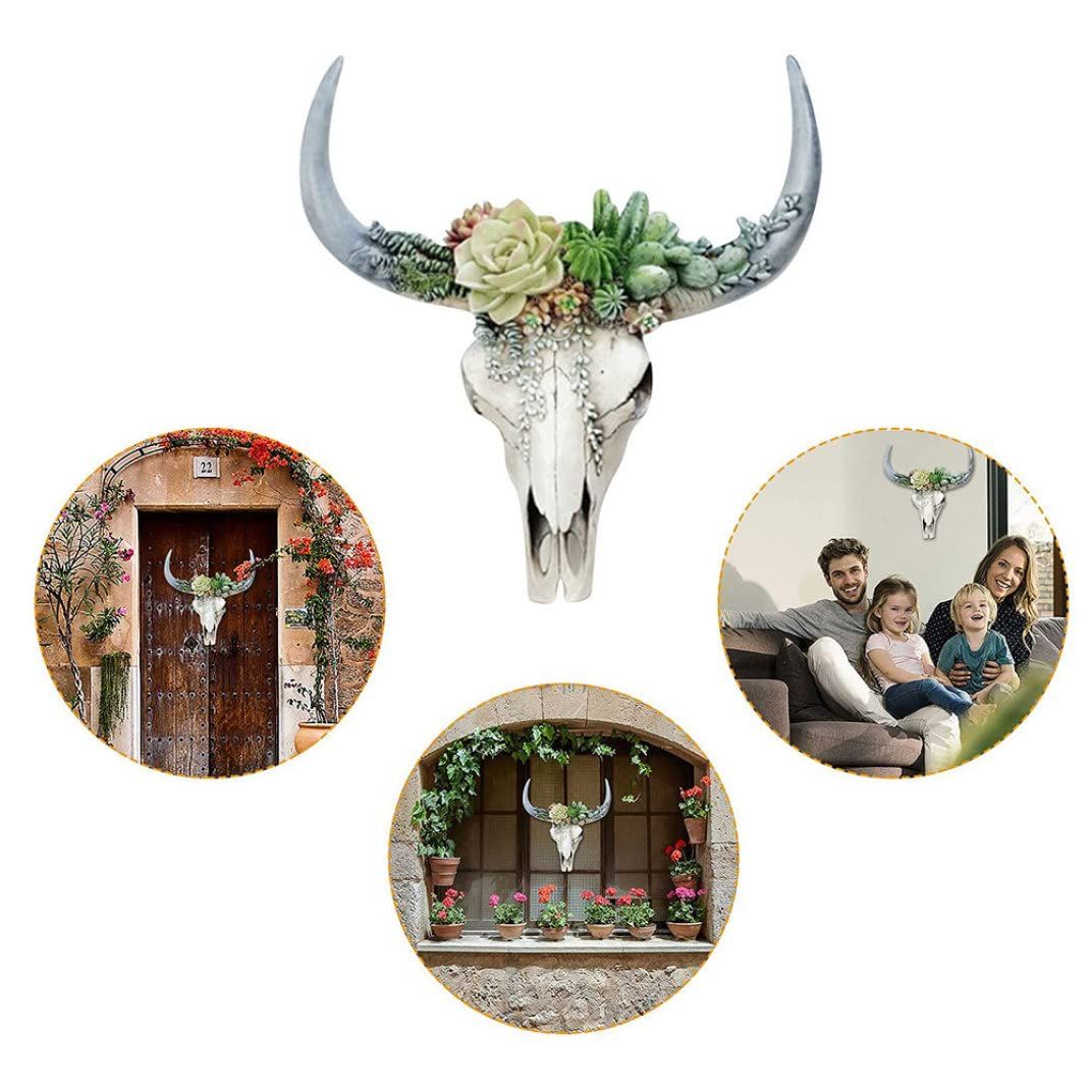 Cow Skull Wall Decor Artificial 3D Resin Hanging Succulent Wall Decor Lightweight Animal Heads for Home Gifts Style — image 3