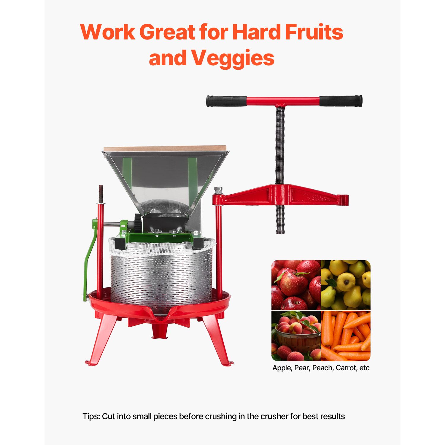 1.8 Gal/7L Fruit and Apple Crusher, Large Manual Grinder, Stainless Steel Fruit Scratter Pulper for Wine Cider Apple Grape Pressing, with Roller Handle for โ image 4