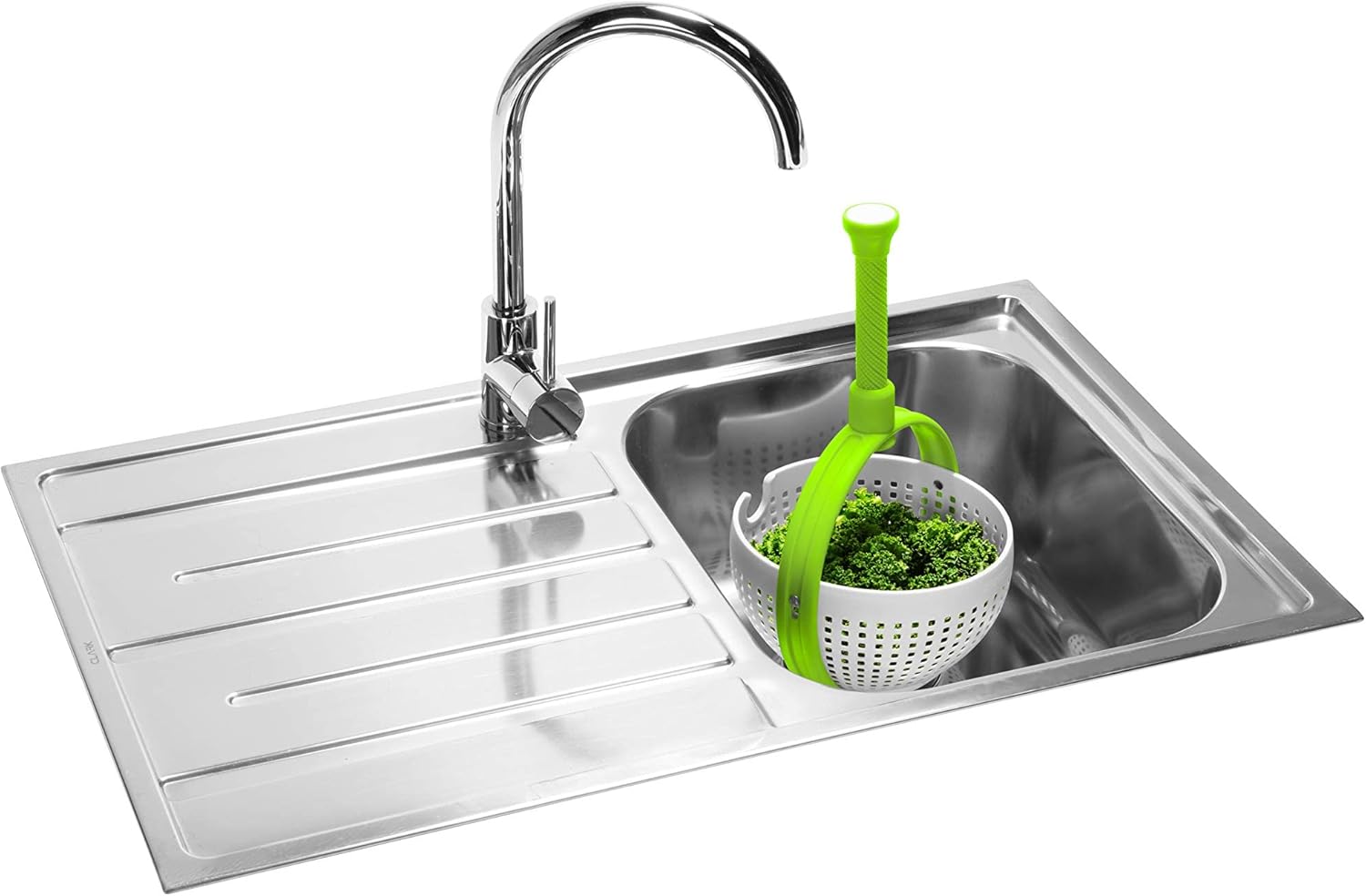 Spina 2-In-1 Easy-To-Use, Collapsible Salad Spinner & Straining Colander for Salad, Fruit, Vegetable, Lettuce - White/Green — image 4