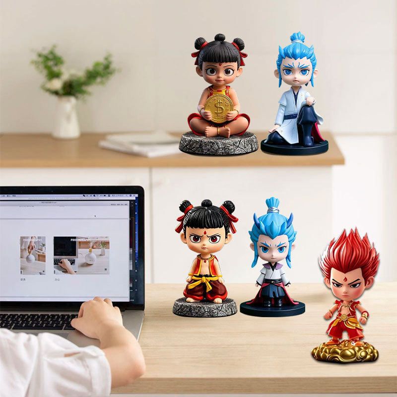 Nezha Bobblehead Figurine Wanfei Resin Car Office Decor Combination model-nezha [standing model + sitting model] — image 2