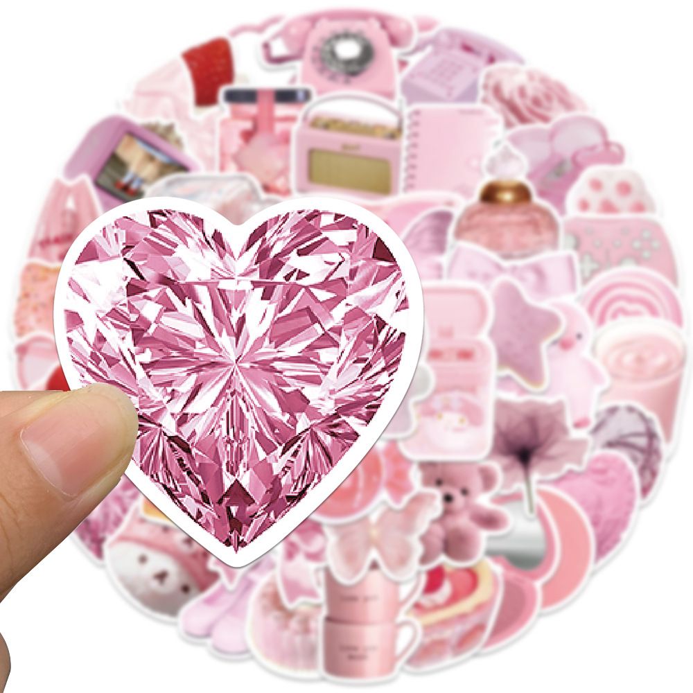 50Pcs Ins Fresh Girlish Style Pink Tone Waterproof Stickers, Cute Aesthetic Stickers. Decorative Stickers for Water Bottles, Case — image 3