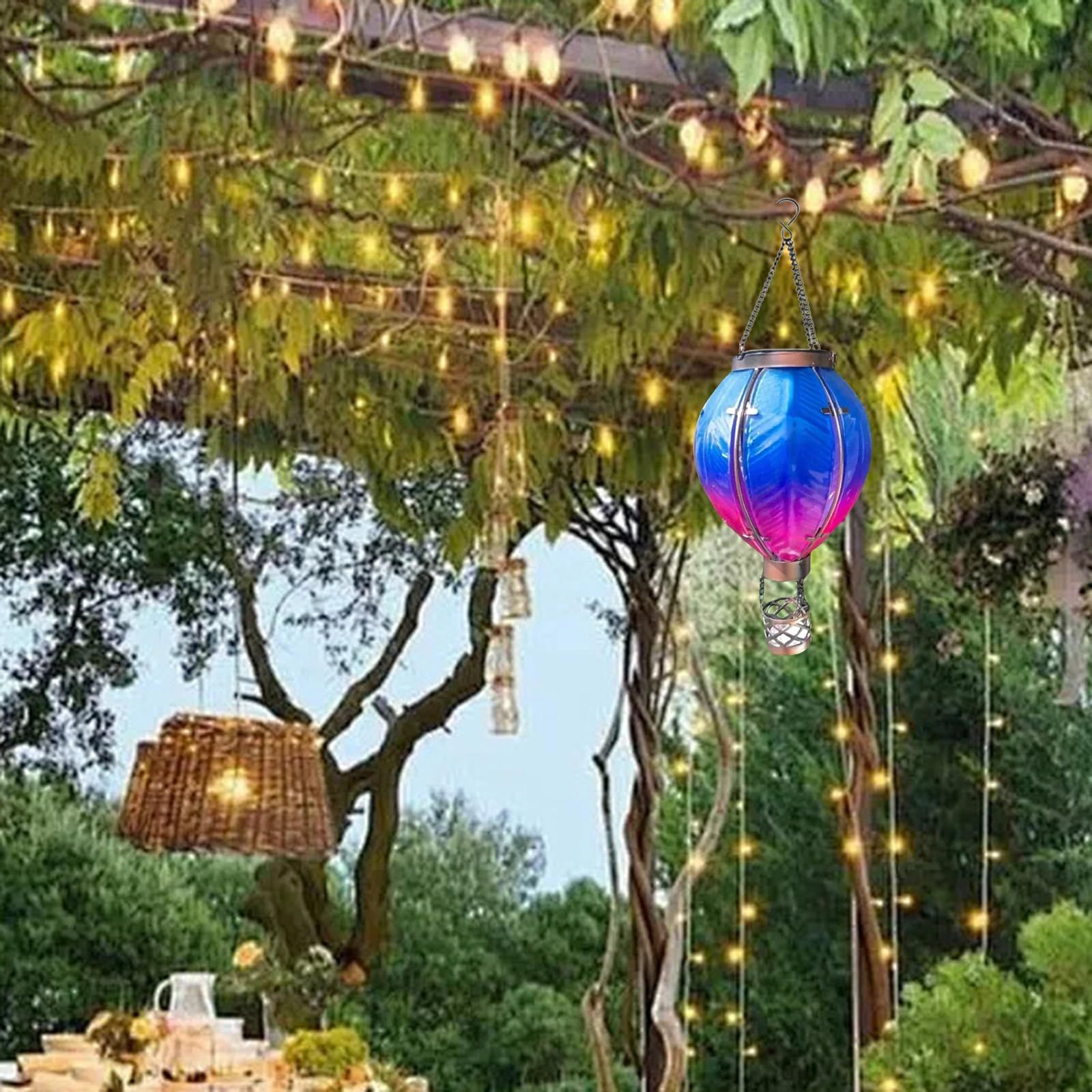 Hot Air Balloon Solar Lantern,Flickering Flame Hanging Solar Lanterns Outdoor Garden Patio Light Decoarion (Blue) โ image 4