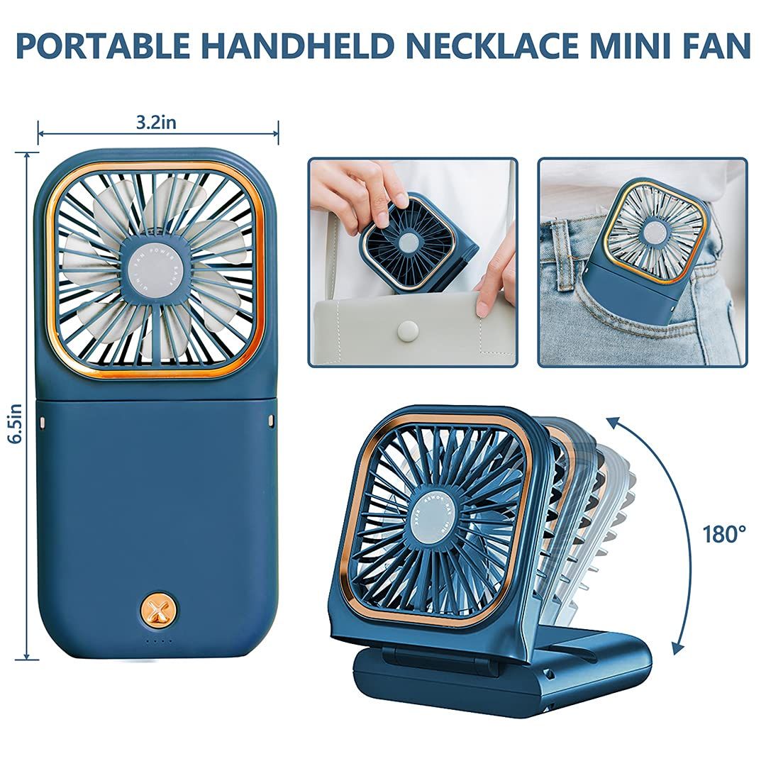 Portable Handheld Personal Necklace Fan Foldable Mini Quiet USB Rechargeable Fan With Mobile phone bracket function — image 2