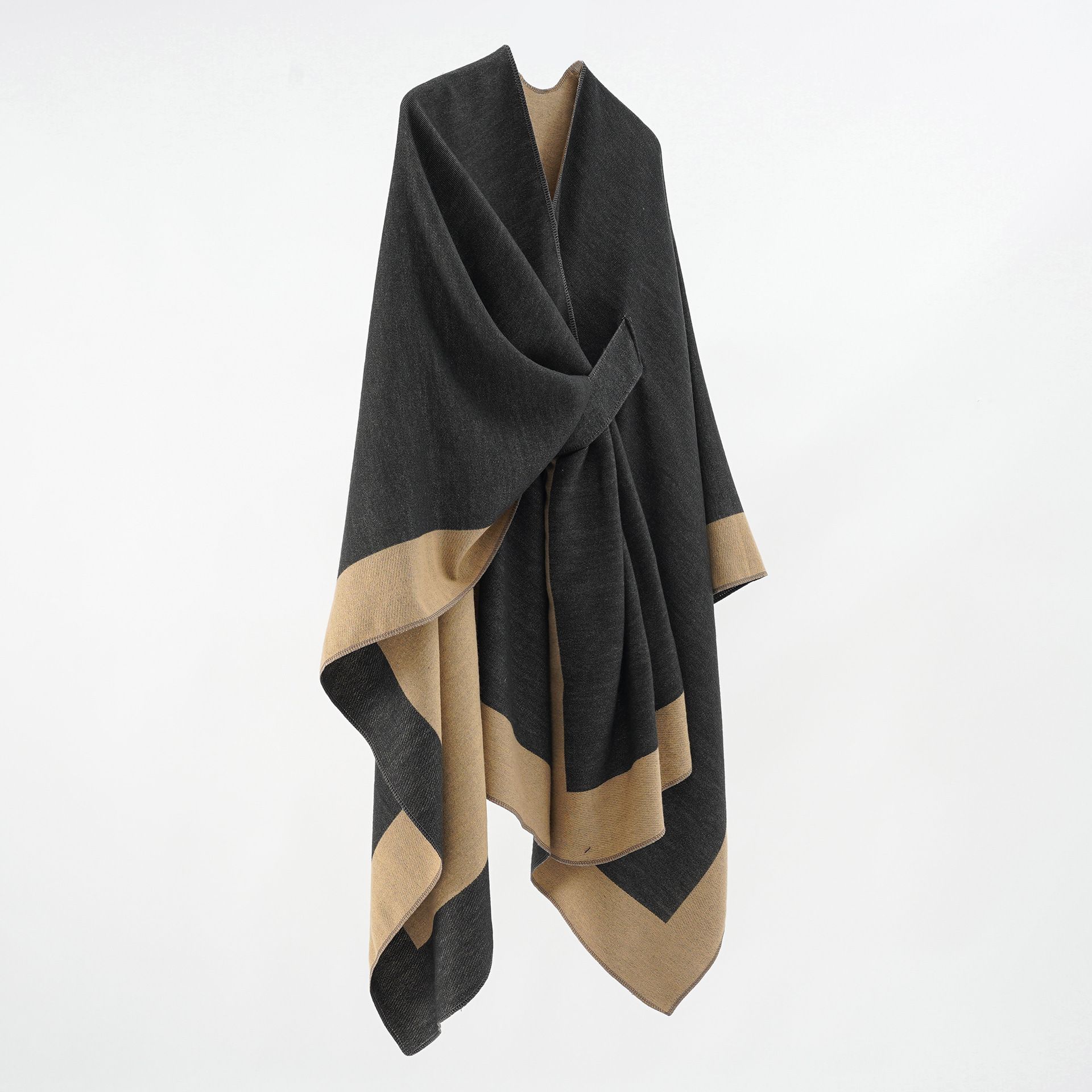 Solid Color Striped-Border Faux Cashmere Shawl Scarf, Minimalist Versatile Autumn Winter Warmth Elegant Accessory(khaki) โ image 6
